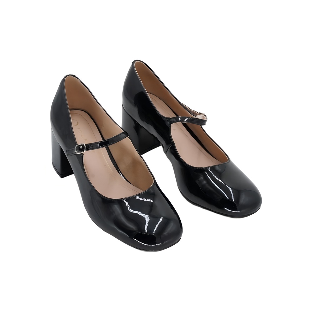 Journee Collection Okenna Black Patent Block Heel Mary Jane Pumps Size 9W